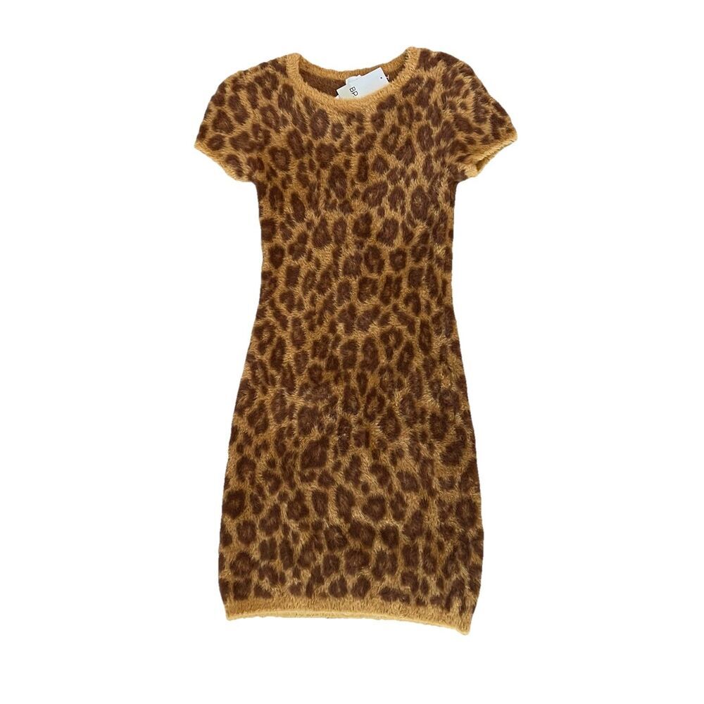 BP Bodycon Mini Dress Medium Faux Fur Animal Print Party Tan Dale Panthera